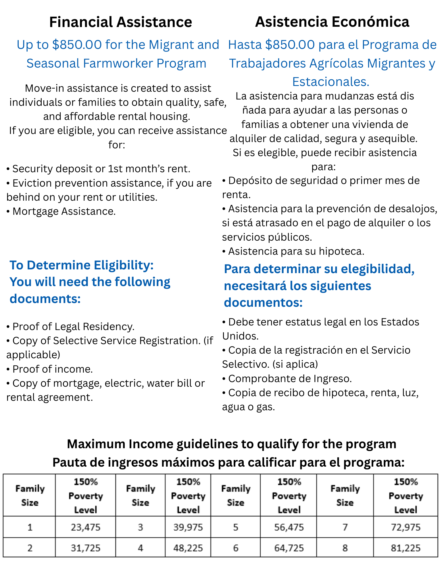 Department of Labor temporary housing assistance flyer from the current farm labor housing page. Amounts on the flyer are not copied as text.